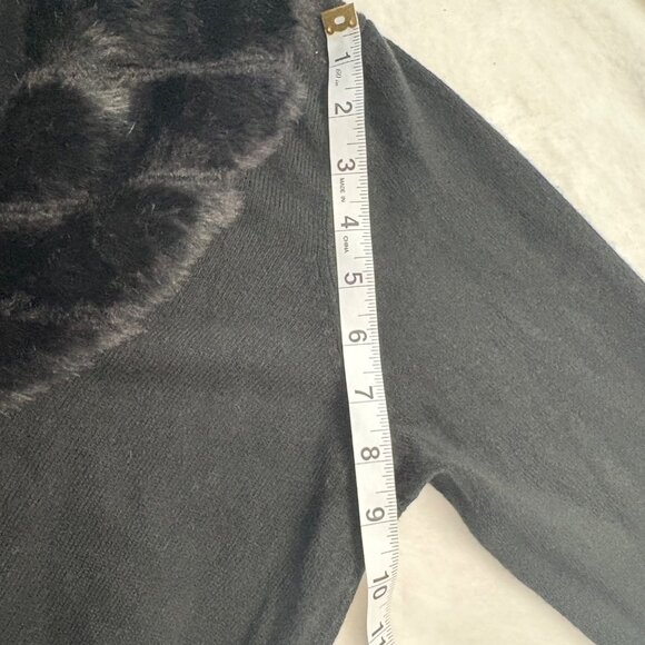 Laura Scott Black Open Front Cardigan Sweater Faux Fur Collar Womens Size L - Picture 9 of 12